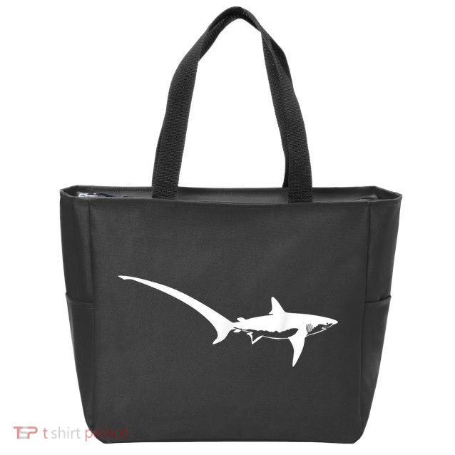 Thresher Shark Silhouette Simple Shark Design Zip Tote Bag