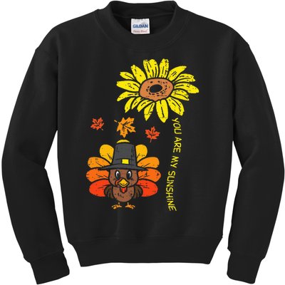 Turkey Sunflower Sunshine Thanksgiving Fall Kids Sweatshirt