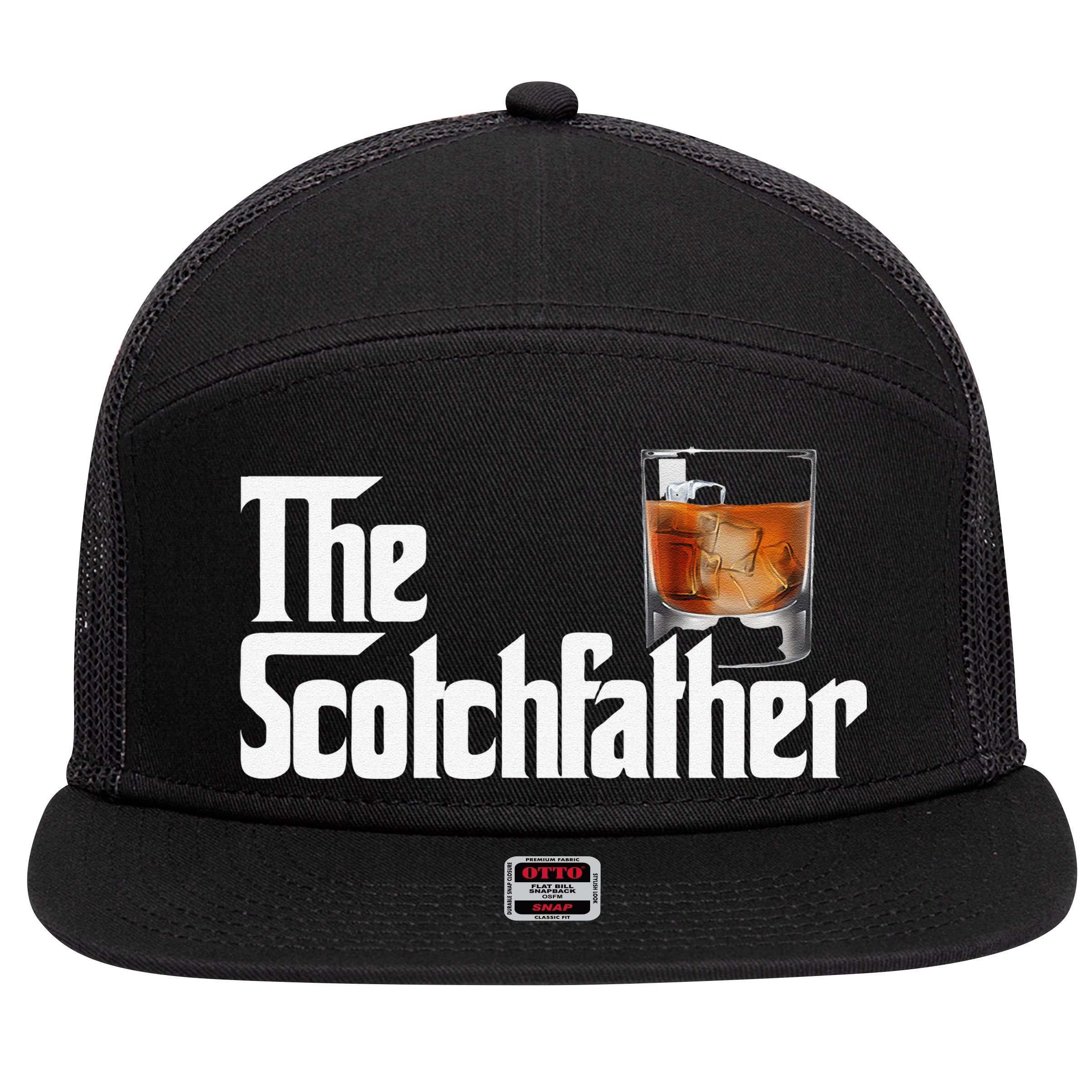 The Scotchfather Scotch Father Dad Fathers Day Drinking 7 Panel Mesh Trucker Snapback Hat