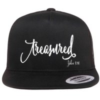 Treasured Simple Script Christian Message Flat Bill Trucker Hat