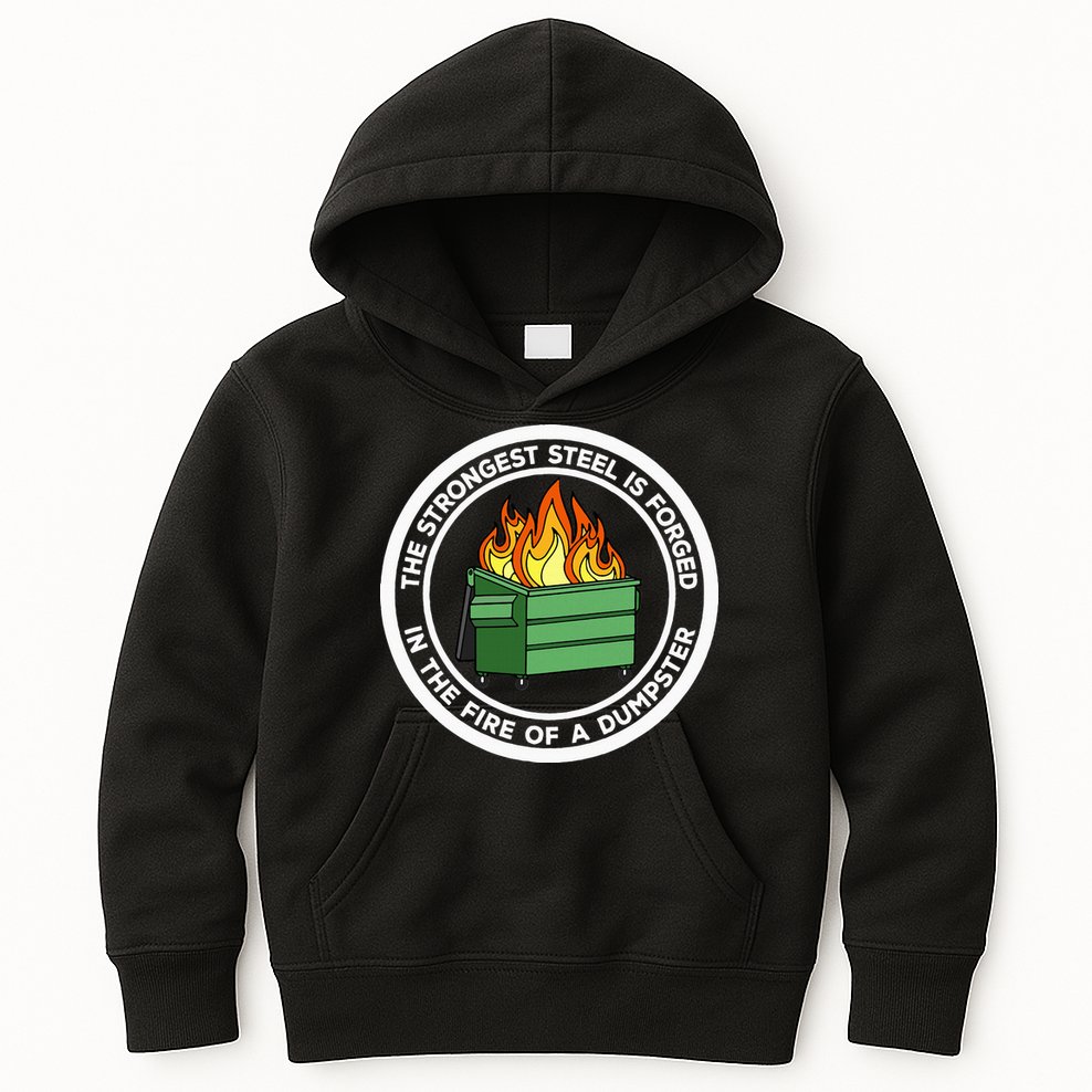 The Strongest Steel Is Forged In The Fire Of A Dumpster Kids Hoodie