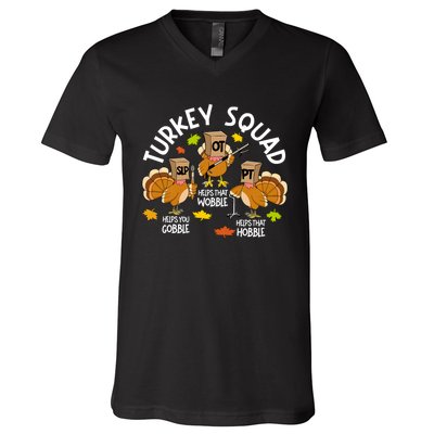 Turkey Squad Slp Ot Pt Therapy Team Fall Thanksgiving V-Neck T-Shirt