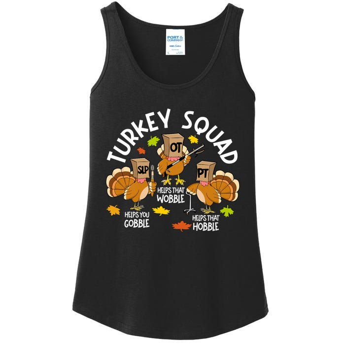 Turkey Squad Slp Ot Pt Therapy Team Fall Thanksgiving Ladies Essential Tank