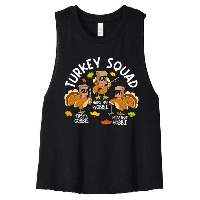 Turkey Squad Slp Ot Pt Therapy Team Fall Thanksgiving Women's Racerback Cropped Tank