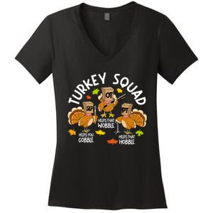 Turkey Squad Slp Ot Pt Therapy Team Fall Thanksgiving Women's V-Neck T-Shirt