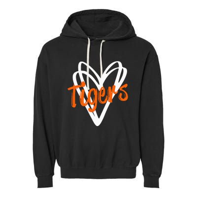 Tigers School Sports Fan Team Spirit Mascot Cute Heart Gift Garment-Dyed Fleece Hoodie