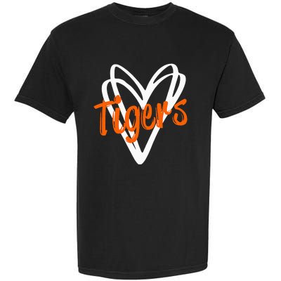 Tigers School Sports Fan Team Spirit Mascot Cute Heart Gift Garment-Dyed Heavyweight T-Shirt