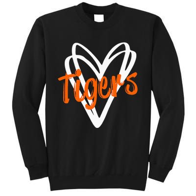 Tigers School Sports Fan Team Spirit Mascot Cute Heart Gift Tall Sweatshirt