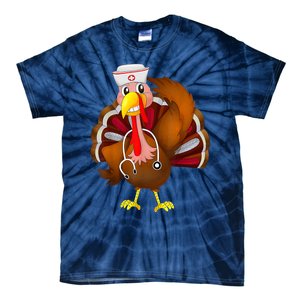 Thanksgiving Scrub Tops Wo Turkey Nurse Holiday Nursing Tie-Dye T-Shirt