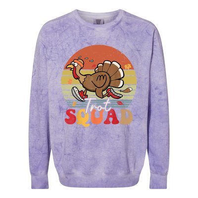 Trot Squad Turkey Autumn Fall Yall Thanksgiving Groovy Retro Funny Gift Colorblast Crewneck Sweatshirt