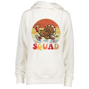 Trot Squad Turkey Autumn Fall Yall Thanksgiving Groovy Retro Funny Gift Womens Funnel Neck Pullover Hood