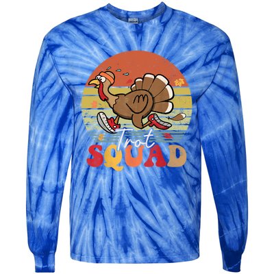 Trot Squad Turkey Autumn Fall Yall Thanksgiving Groovy Retro Funny Gift Tie-Dye Long Sleeve Shirt