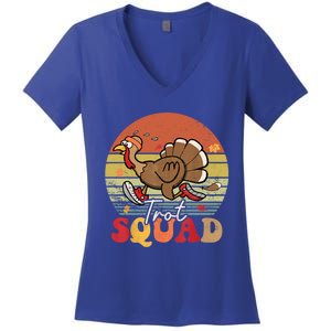 Trot Squad Turkey Autumn Fall Yall Thanksgiving Groovy Retro Funny Gift Women's V-Neck T-Shirt