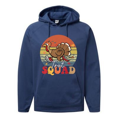 Trot Squad Turkey Autumn Fall Yall Thanksgiving Groovy Retro Funny Gift Performance Fleece Hoodie