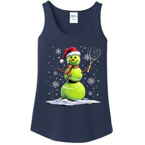 Tennis Snowman Tennis Player Santa Hat Christmas Funny Ladies Essential Tank