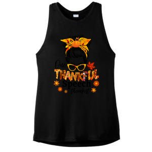 Thankful Speech Therapist Fall Thanksgiving Cute Messy Bun Cool Gift Ladies PosiCharge Tri-Blend Wicking Tank