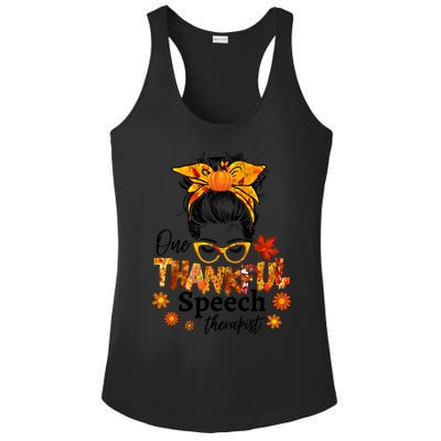 Thankful Speech Therapist Fall Thanksgiving Cute Messy Bun Cool Gift Ladies PosiCharge Competitor Racerback Tank