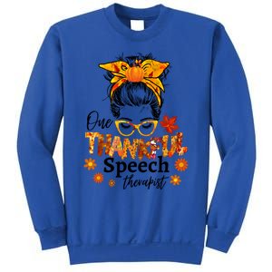 Thankful Speech Therapist Fall Thanksgiving Cute Messy Bun Cool Gift Sweatshirt