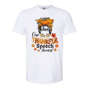 Thankful Speech Therapist Fall Thanksgiving Cute Messy Bun Cool Gift Softstyle CVC T-Shirt