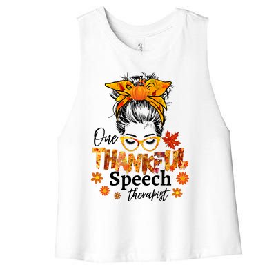 Thankful Speech Therapist Fall Thanksgiving Cute Messy Bun Cool Gift Women's Racerback Cropped Tank