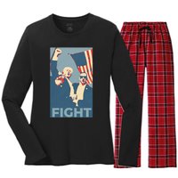 Trump Shot Trump Fight Women's Long Sleeve Flannel Pajama Set 