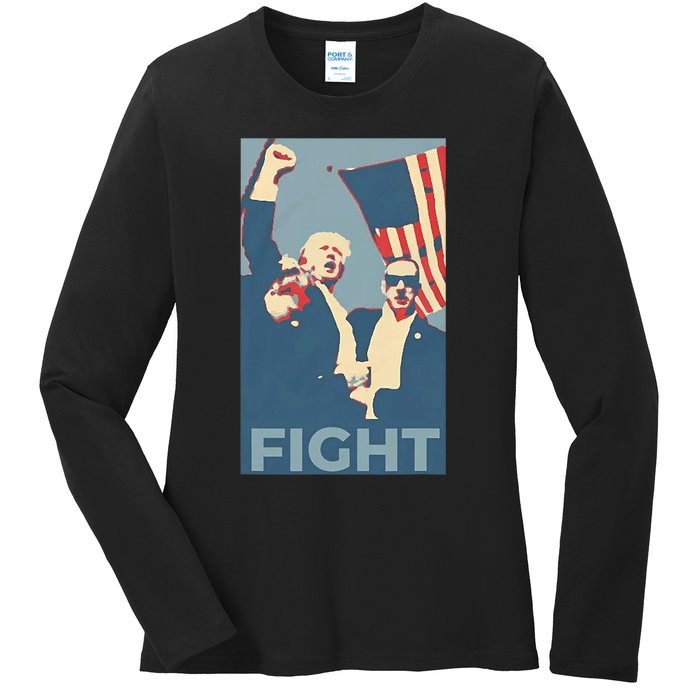 Trump Shot Trump Fight Ladies Long Sleeve Shirt