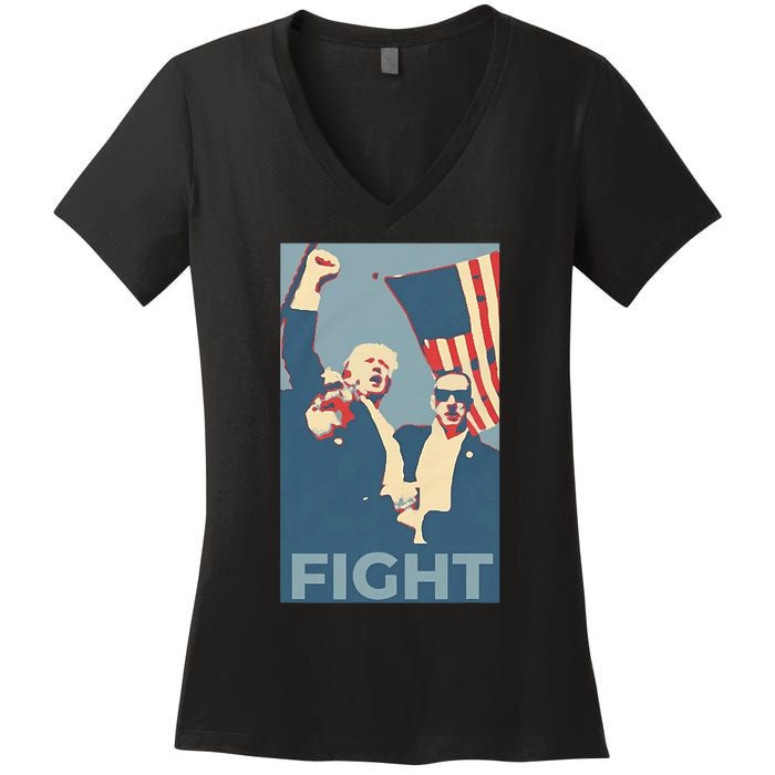 Trump Shot Trump Fight Women's V-Neck T-Shirt