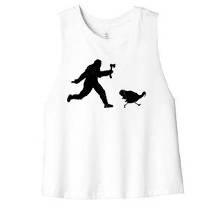 Thanksgiving Sasquatch Turkey Run Cute Gift Women's Racerback Cropped Tank