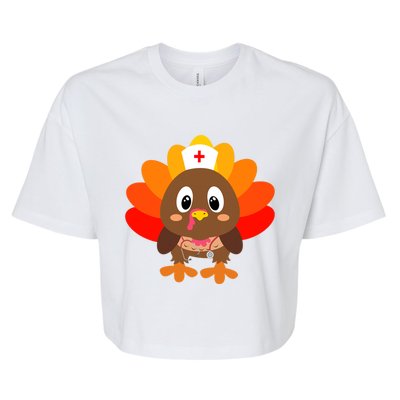 Thanksgiving Scrub Tops Cute Turkey Nurse Nursing Funny Gift Bella+Canvas Jersey Crop Tee