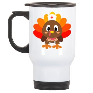 Thanksgiving Scrub Tops Cute Turkey Nurse Nursing Funny Gift Stainless Steel Travel Mug