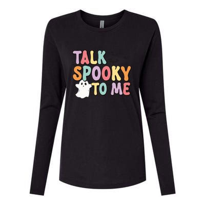 Talk Spooky To Me Groovy Halloween Retro Gift Womens Cotton Relaxed Long Sleeve T-Shirt