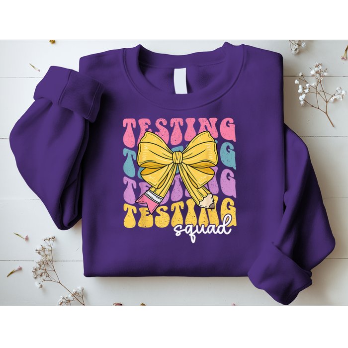 Teacher State Testing Squad Test Day Motivation Coquette Bow Sweatshirt