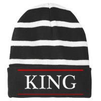 That Says The Word King On It Striped Beanie with Solid Band