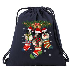 Three Shih Tzu In Sock Christmas Santa Xcute Giftmas Dog Funny Gift Drawstring Bag