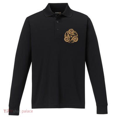 Triple Spiral The Celtic Triskelion Performance Long Sleeve Polo