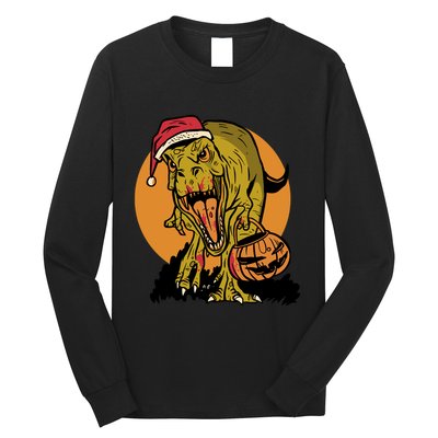 TRex Santa Trick Or Treating Halloween Funny Long Sleeve Shirt