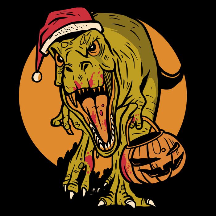 TRex Santa Trick Or Treating Halloween Funny 16 in Basic Backpack