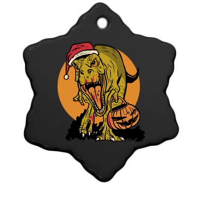 TRex Santa Trick Or Treating Halloween Funny Ceramic Star Ornament