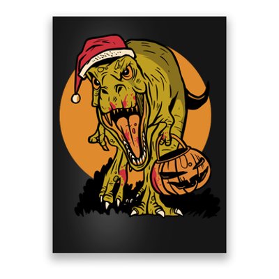 TRex Santa Trick Or Treating Halloween Funny Poster