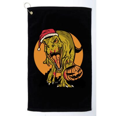 TRex Santa Trick Or Treating Halloween Funny Platinum Collection Golf Towel