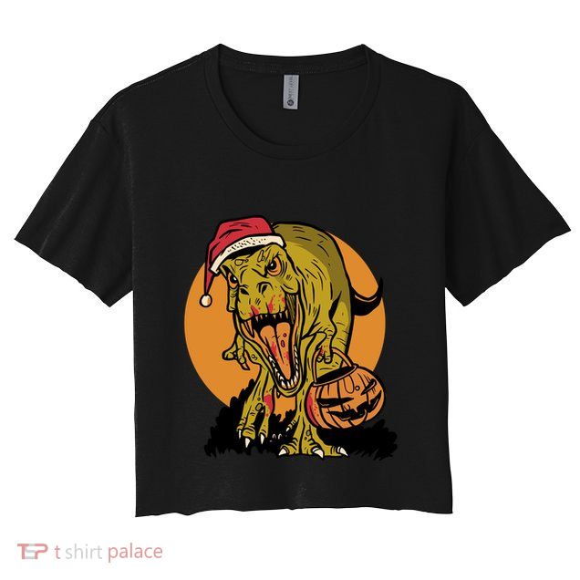 TRex Santa Trick Or Treating Halloween Funny Crop Top