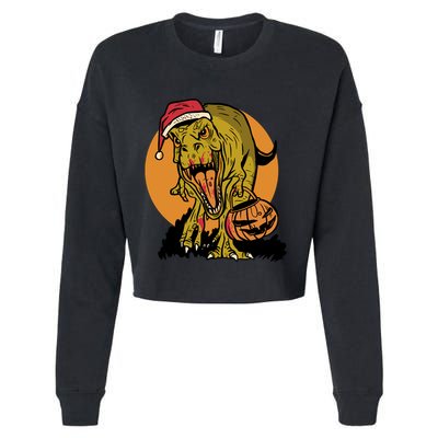 TRex Santa Trick Or Treating Halloween Funny Cropped Pullover Crew