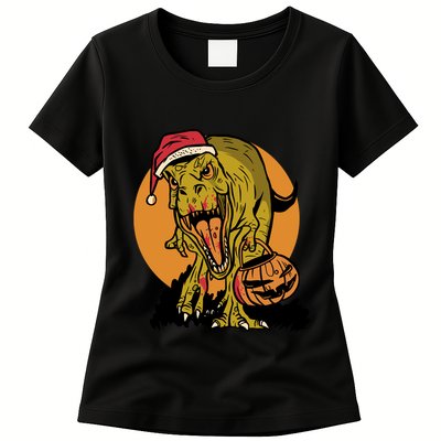 TRex Santa Trick Or Treating Halloween Funny Womens T-Shirt