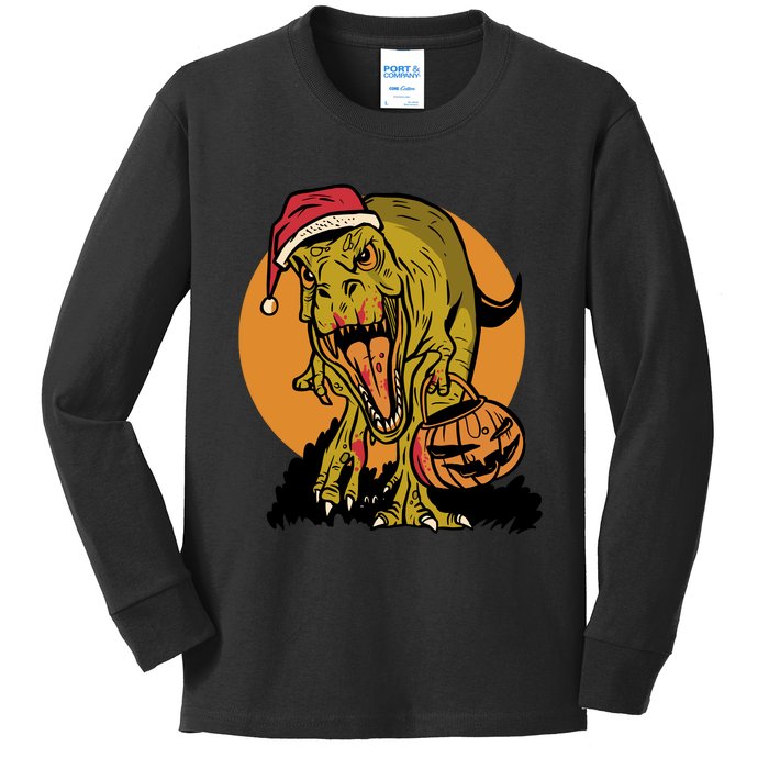 TRex Santa Trick Or Treating Halloween Funny Kids Long Sleeve Shirt