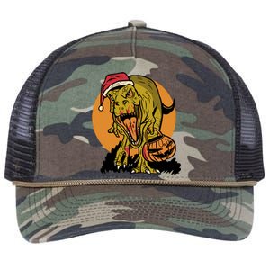 TRex Santa Trick Or Treating Halloween Funny Retro Rope Trucker Hat Cap