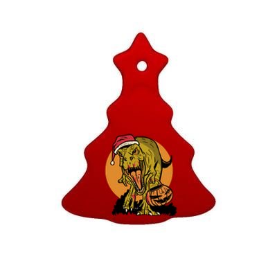 TRex Santa Trick Or Treating Halloween Funny Ceramic Tree Ornament