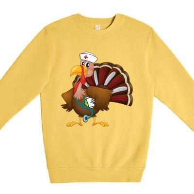 Thanksgiving Scrub Tops Turkey Nurse Gift Holiday Nursing Cool Gift Premium Crewneck Sweatshirt