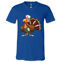 Thanksgiving Scrub Tops Turkey Nurse Gift Holiday Nursing Cool Gift V-Neck T-Shirt