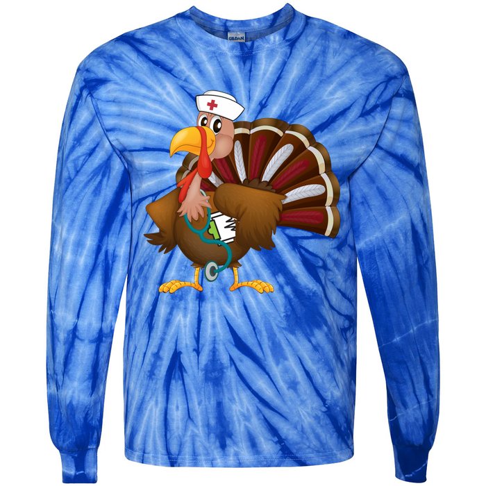 Thanksgiving Scrub Tops Turkey Nurse Gift Holiday Nursing Cool Gift Tie-Dye Long Sleeve Shirt