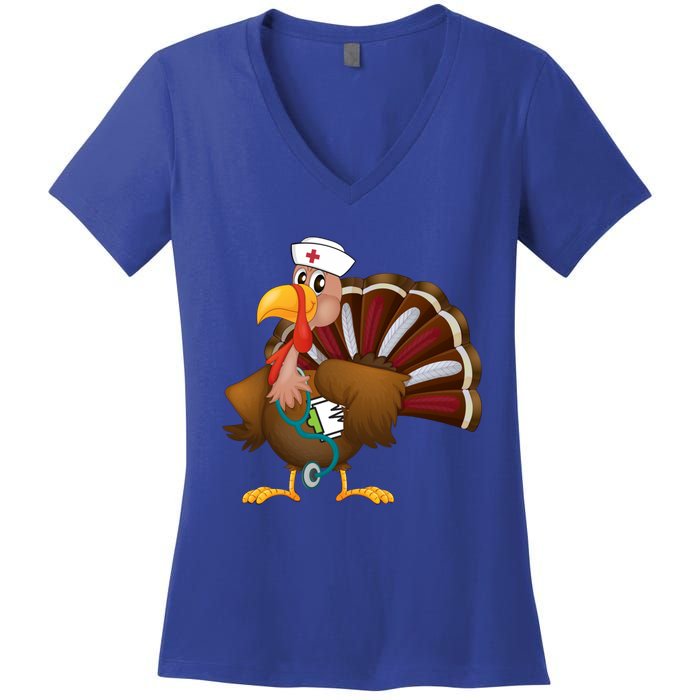 Thanksgiving Scrub Tops Turkey Nurse Gift Holiday Nursing Cool Gift Women's V-Neck T-Shirt